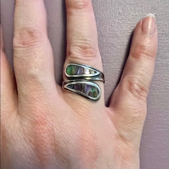 Vintage Mexico Sterling Silver Abalone Choker and Ring Set - Picture 5 of 5